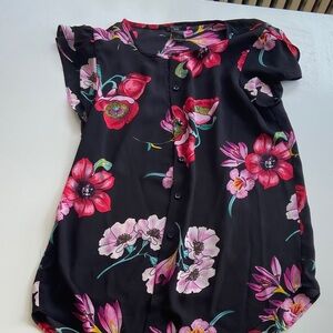 Ann Taylor Floral Black Button-Up Women's Top